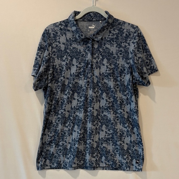 Puma Women's Navy Floral Button Down Shirt - Picture 1 of 6